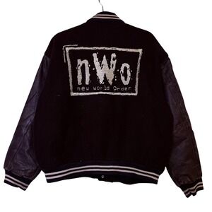 Vintage 90s NWO New World Order Wrestling Letterman Varsity Leather Jacket L